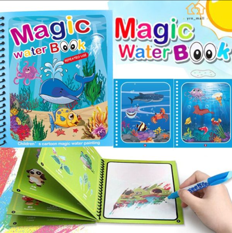 Magic Water Book Painting Drawing Coloring Board Book Magic Water Pen (random Book ) PACK OF 2