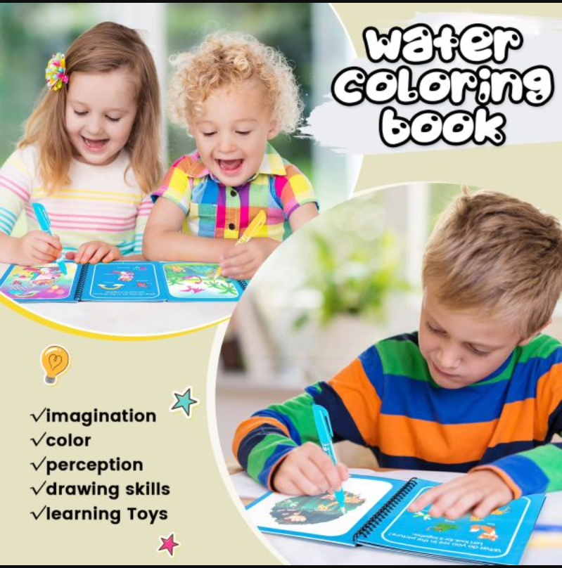 Magic Water Book Painting Drawing Coloring Board Book Magic Water Pen (random Book ) PACK OF 2